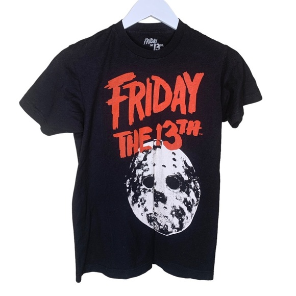 FRIDAY THE 13TH Graphic Jason Voorhees Print Tee With Cap Sleeves Black Sz Small - Picture 1 of 8